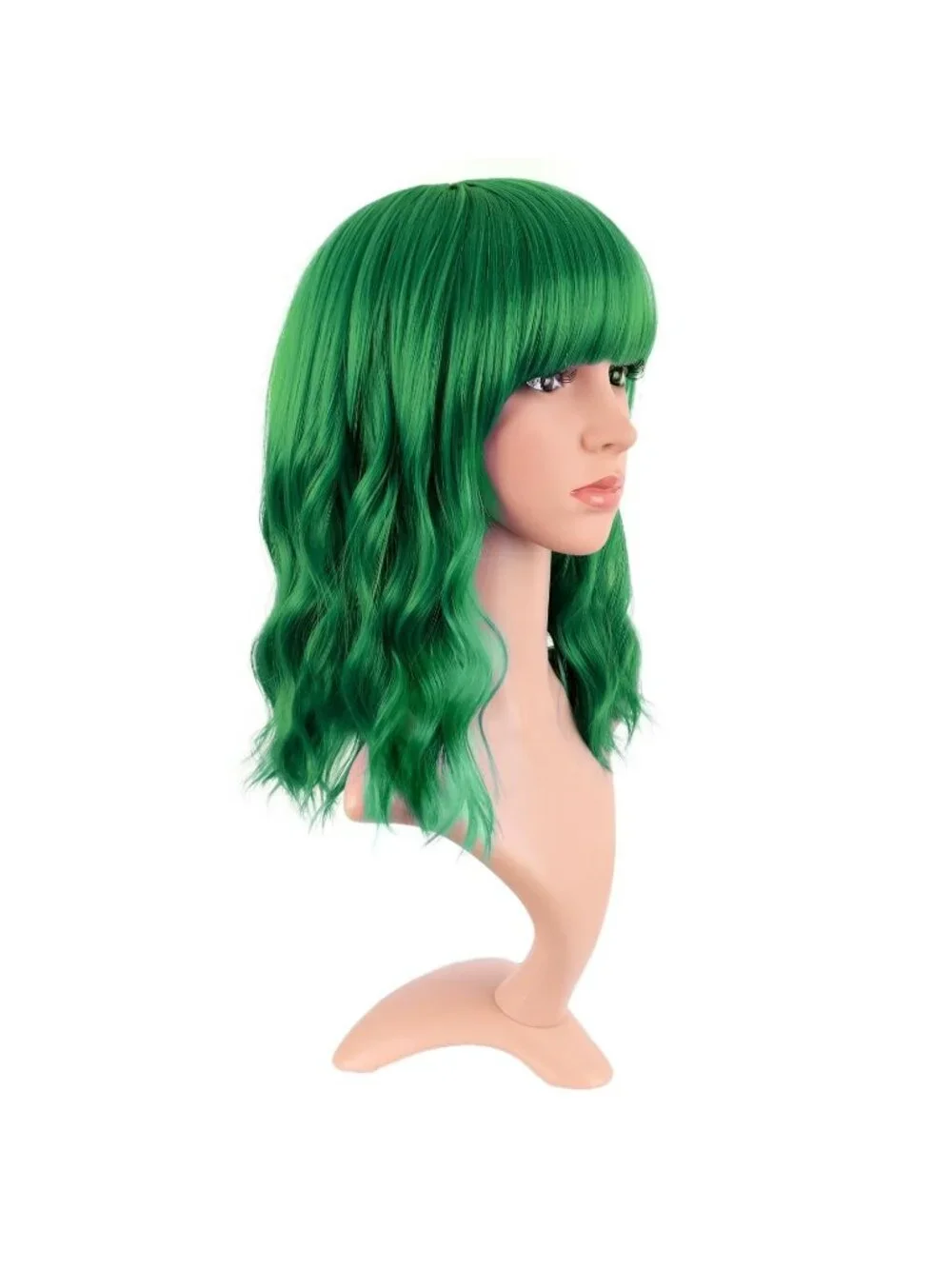 Women's Grass Green 14 Inch Fresh Bright Synthetic Ordinary Short Wavy Curly Wig